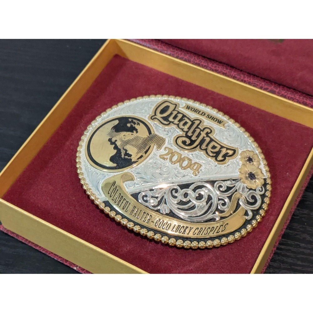 Vintage Gist Belt Buckle Mens Silver World Show Qualifier 2004 Western Horse